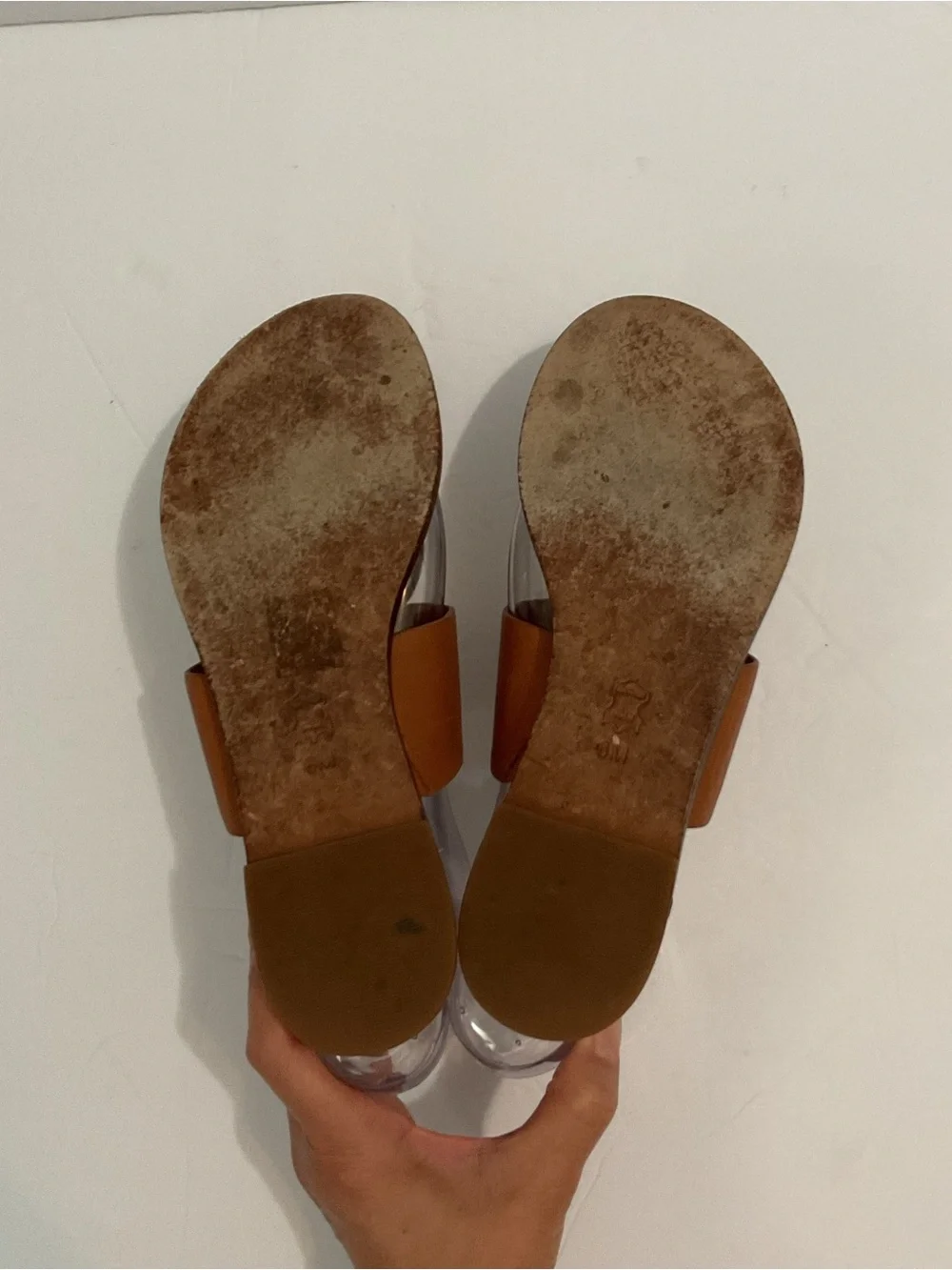 Tory Burch Patos Gold Disk Luxury Leather Top & Bottom Sandal Mou Cognac Brown 6